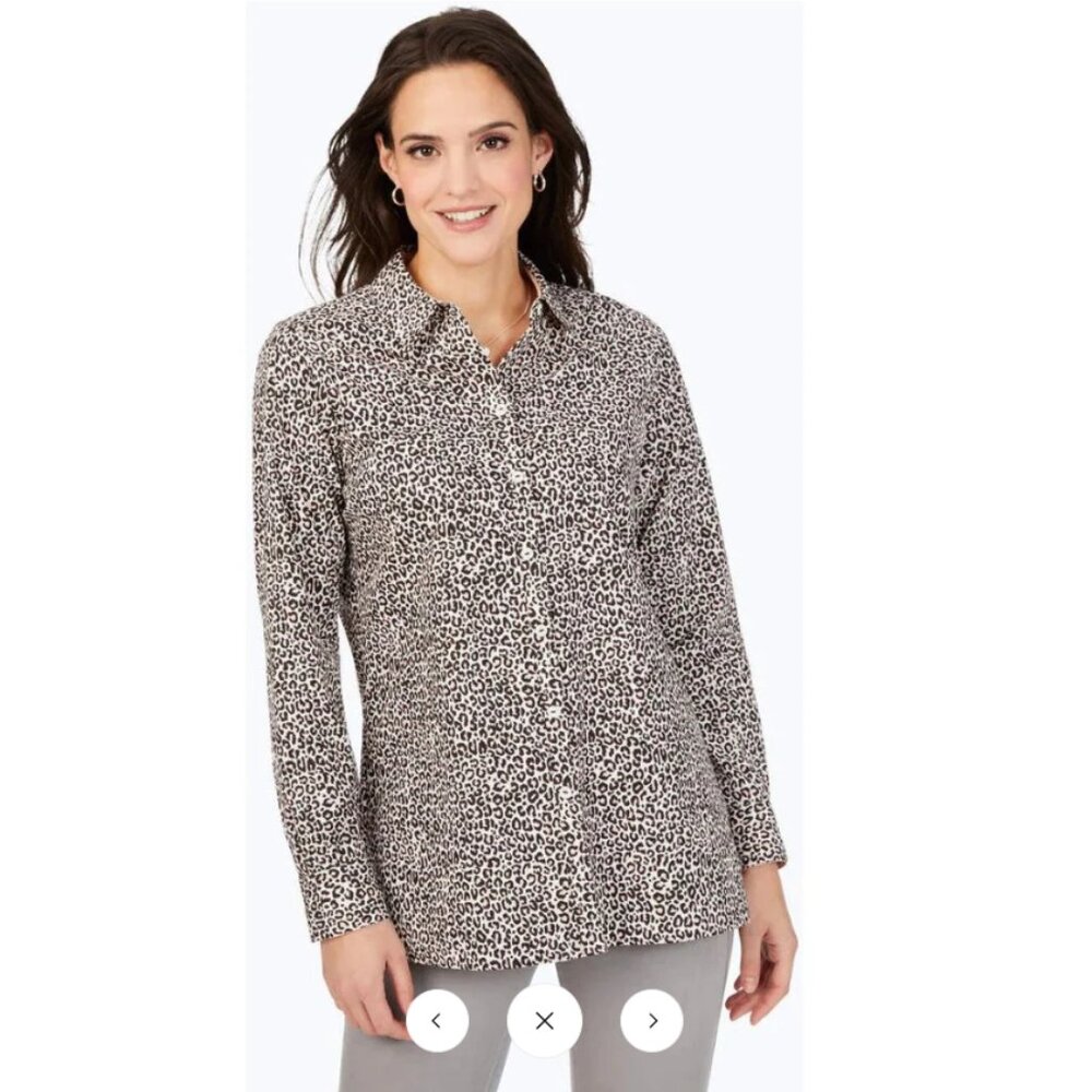 Foxcroft size 16 Journey Luxe Dark Chocolate Leopard Long Sleeve Button Down